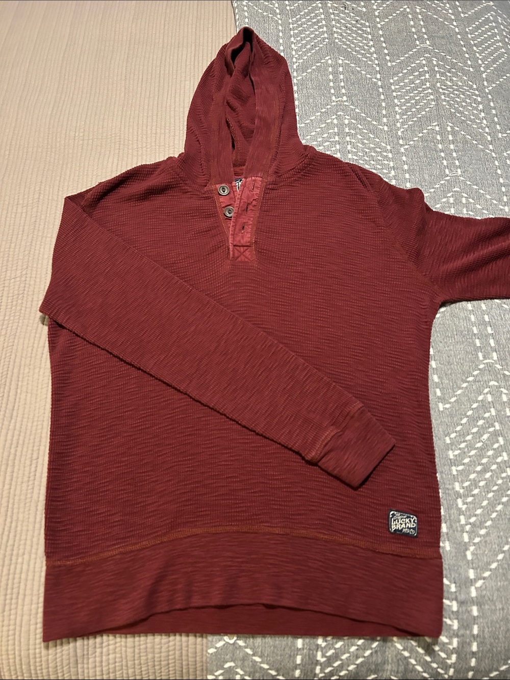 Lucky Brand Men's Hooded Henley in Deep Burgundy